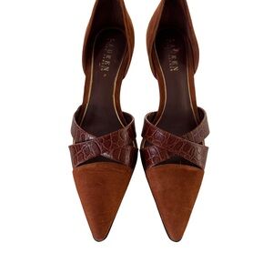 Lauren Ralph Lauren Anita kitten heel Pumps Brown Suede and gator leather sz 7